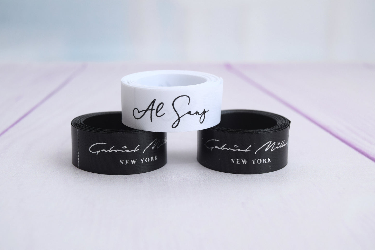 50 pcs SILVER ON BLACK Custom Printed Soft Satin Labels Custom Sew In Labels Custom Printed Satin Labels