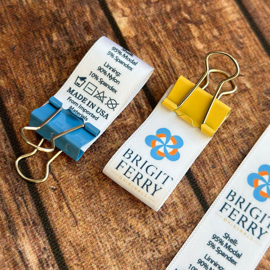 Custom clothing labels white satin fabric labels printed with your own logo text with care label symbols provided