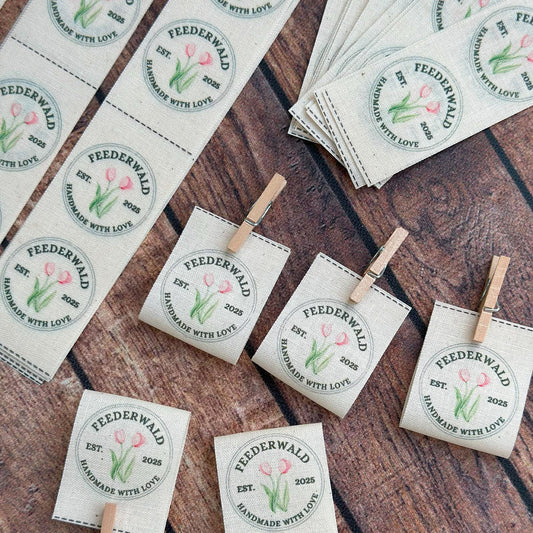FOLD OVER cotton fabric labels, custom labels, personalized label, sew on label, crochet label, knitting label
